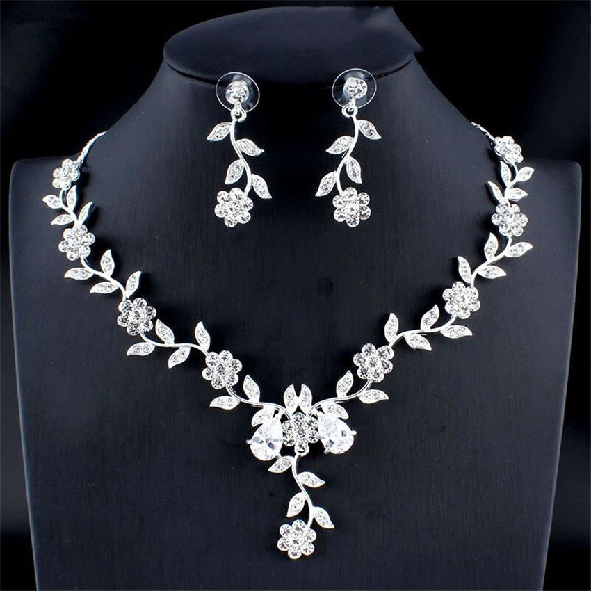 Golden Zircon Jewelry Set Bridal Necklace Earrings Wedding Two-piece Set - FASHIONKULTUR