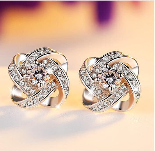 S925 Sterling Silver Stud Earrings with Diamond Stud Earrings - FASHIONKULTUR