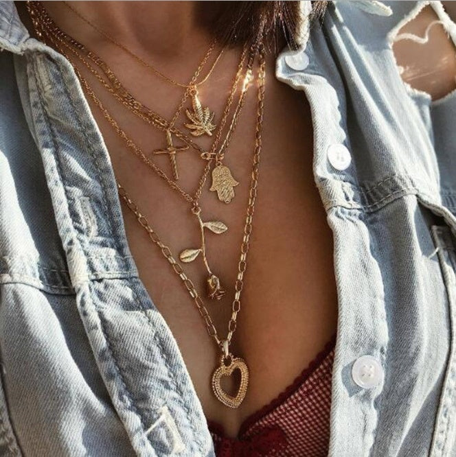 Cross palm rose love long pendant necklace - FASHIONKULTUR