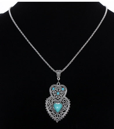 Pattern vintage earrings necklace diamond carving turquoise jewelry hollow - FASHIONKULTUR