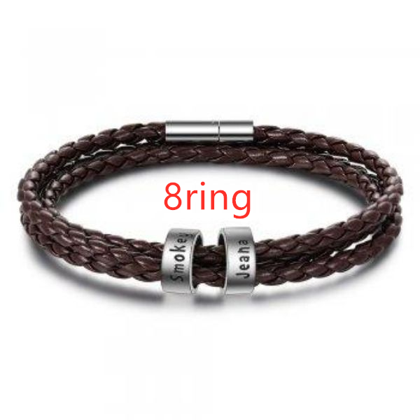 Personalized Mens Braided Genuine Leather Bracelet Stainless Steel Custom Beads Name Charm Bracelet For Men With Family Names - FASHIONKULTUR