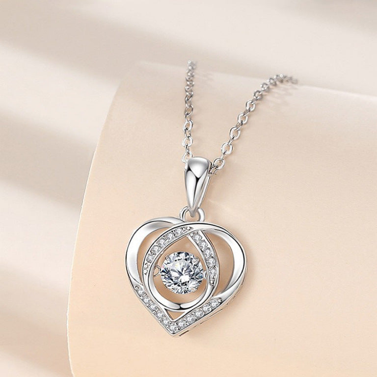 S925 Beating Heart-shaped Necklace Women Luxury Love Rhinestones Necklace Jewelry Gift For Valentine's Day - FASHIONKULTUR