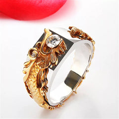 New Men's Domineering Dragon Pattern Two-color Zircon Rhinestone Ring Fashion Punk Hip Hop - FASHIONKULTUR