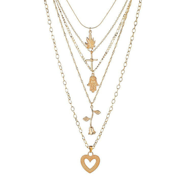 Cross palm rose love long pendant necklace - FASHIONKULTUR