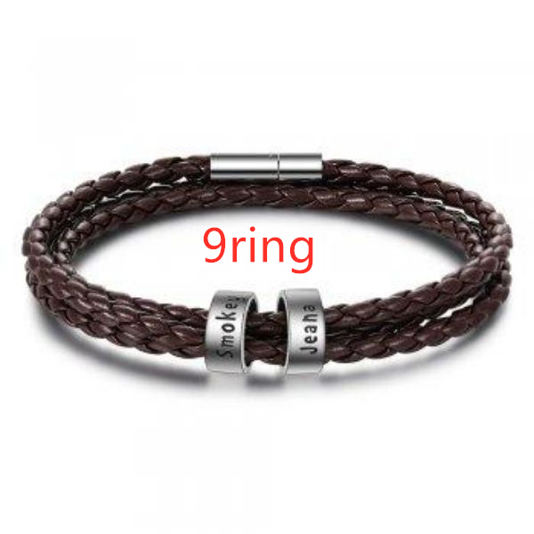 Personalized Mens Braided Genuine Leather Bracelet Stainless Steel Custom Beads Name Charm Bracelet For Men With Family Names - FASHIONKULTUR