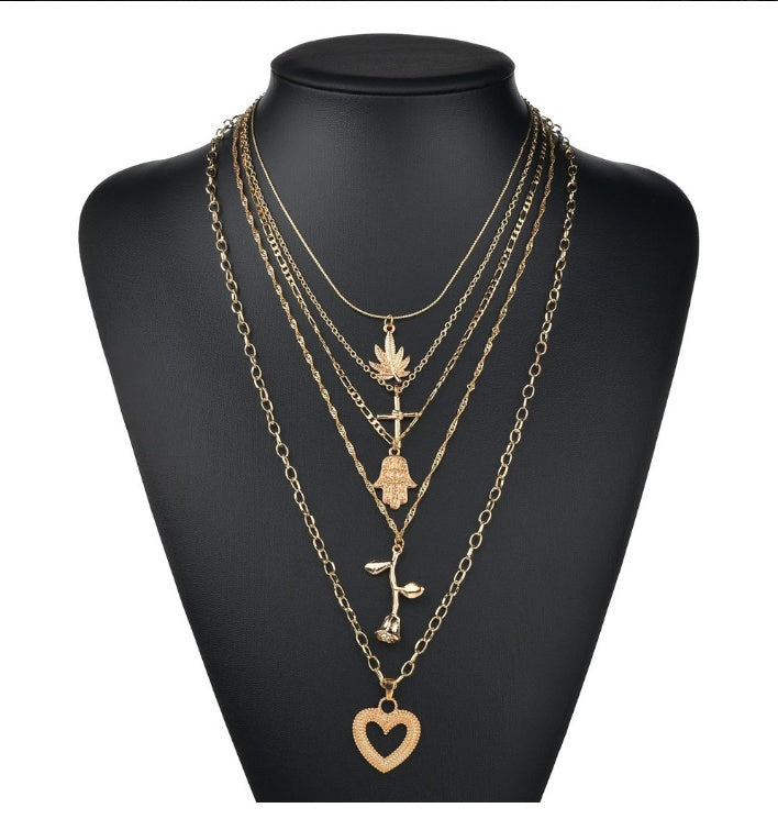 Cross palm rose love long pendant necklace - FASHIONKULTUR