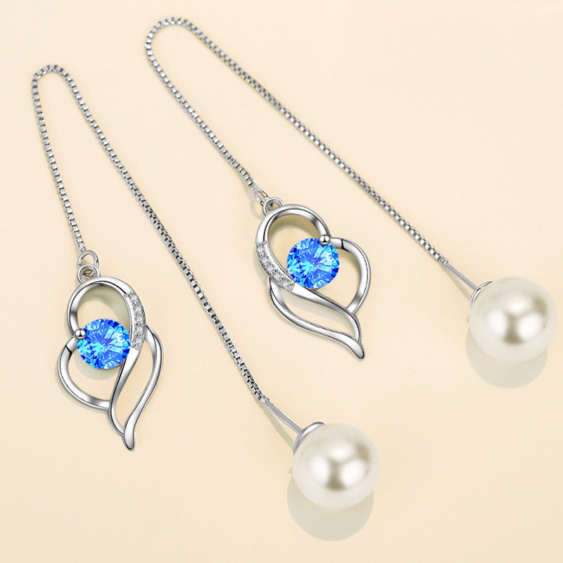 Temperament Long Imitated Silver Heart-Shaped Earrings Korean Jewelry - FASHIONKULTUR