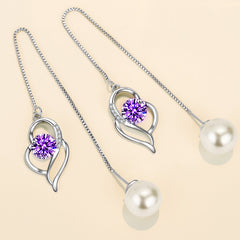 Temperament Long Imitated Silver Heart-Shaped Earrings Korean Jewelry - FASHIONKULTUR