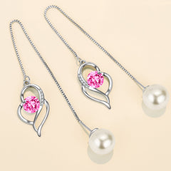 Temperament Long Imitated Silver Heart-Shaped Earrings Korean Jewelry - FASHIONKULTUR