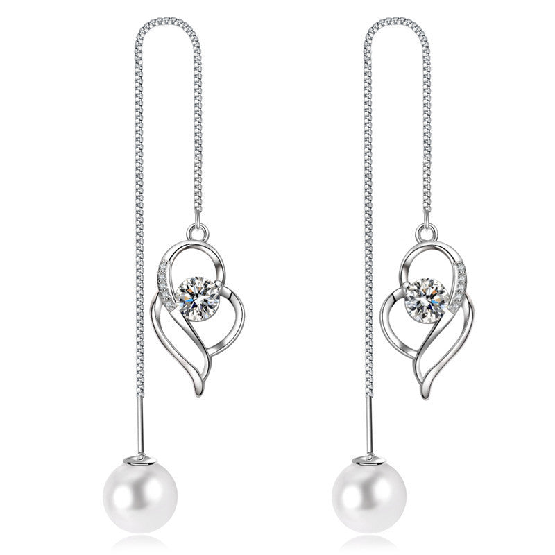 Temperament Long Imitated Silver Heart-Shaped Earrings Korean Jewelry - FASHIONKULTUR