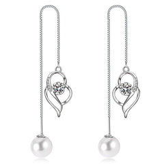 Temperament Long Imitated Silver Heart-Shaped Earrings Korean Jewelry - FASHIONKULTUR