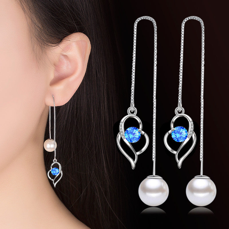 Temperament Long Imitated Silver Heart-Shaped Earrings Korean Jewelry - FASHIONKULTUR