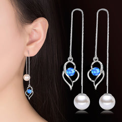 Temperament Long Imitated Silver Heart-Shaped Earrings Korean Jewelry - FASHIONKULTUR