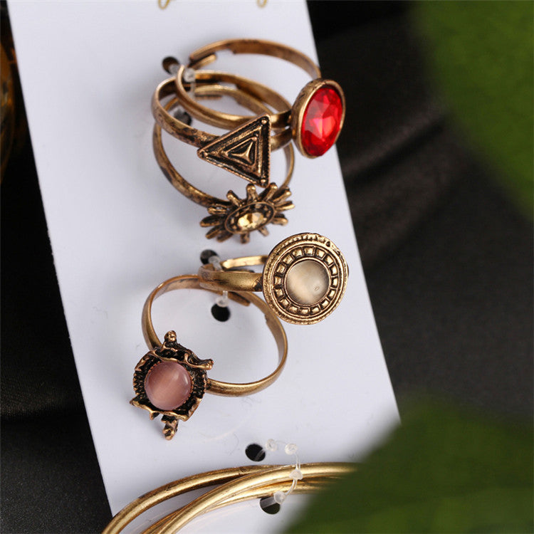 Creative Vintage Flower Joint Ring Open Bracelet Ring Set - FASHIONKULTUR