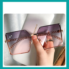 Frameless Big Square Sunglasses Women Fashion Street Shooting G New Sunglasses Personality Metal Chain Trendy Glasses - FASHIONKULTUR