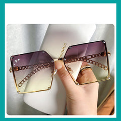 Frameless Big Square Sunglasses Women Fashion Street Shooting G New Sunglasses Personality Metal Chain Trendy Glasses - FASHIONKULTUR