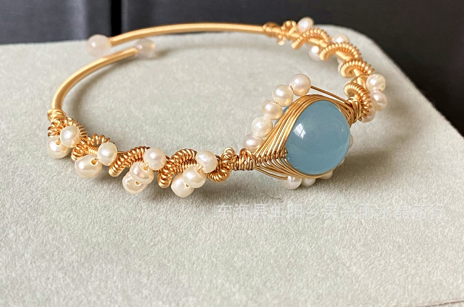 14K GoldWrapped Handmade Bracelet Hailan Baohai Sapphire Natural White Pearl Bracelet - FASHIONKULTUR