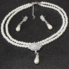 European And American Jewelry Bride Pearl Crystal With Short Collarbone Neck Necklace Set Earrings Korean Version Temperament