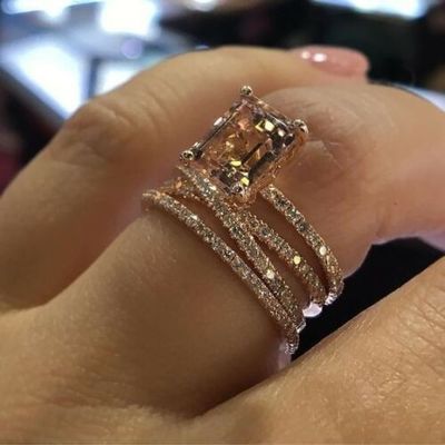 Wedding Rings For Women Luxury Jewelry Bridal Engagement Cubic Zirconia Ring Rose Gold Color - FASHIONKULTUR