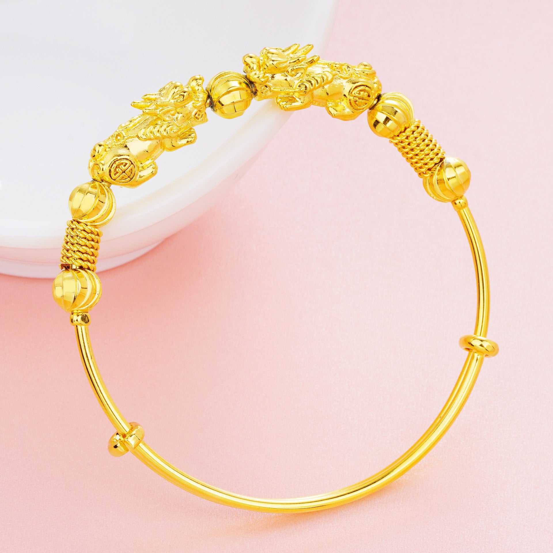 Vietnam Shajin Double Pixiu Push-Pull Bracelet, Gold-Plated Brass Jewelry - FASHIONKULTUR