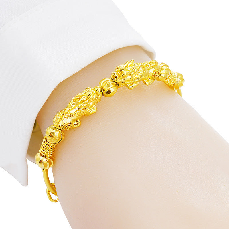 Vietnam Shajin Double Pixiu Push-Pull Bracelet, Gold-Plated Brass Jewelry - FASHIONKULTUR