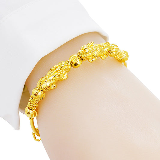 Vietnam Shajin Double Pixiu Push-Pull Bracelet, Gold-Plated Brass Jewelry - FASHIONKULTUR