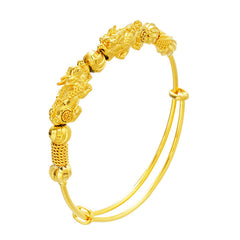 Vietnam Shajin Double Pixiu Push-Pull Bracelet, Gold-Plated Brass Jewelry - FASHIONKULTUR