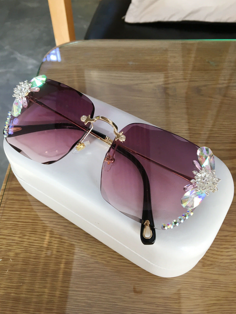 Frameless Trendy Rhinestone Sunglasses, Gradient Luxury Sunglasses Women - FASHIONKULTUR