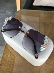 Frameless Trendy Rhinestone Sunglasses, Gradient Luxury Sunglasses Women - FASHIONKULTUR