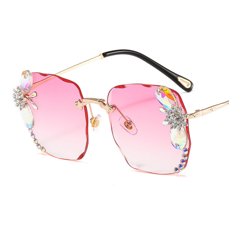 Frameless Trendy Rhinestone Sunglasses, Gradient Luxury Sunglasses Women - FASHIONKULTUR