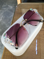 Frameless Trendy Rhinestone Sunglasses, Gradient Luxury Sunglasses Women - FASHIONKULTUR