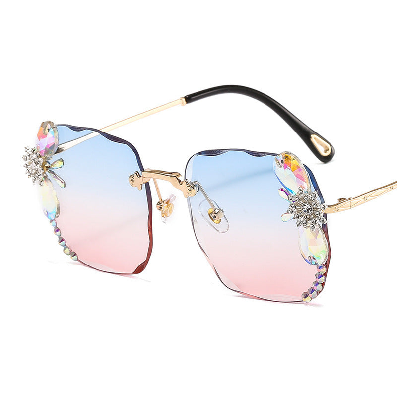 Frameless Trendy Rhinestone Sunglasses, Gradient Luxury Sunglasses Women - FASHIONKULTUR