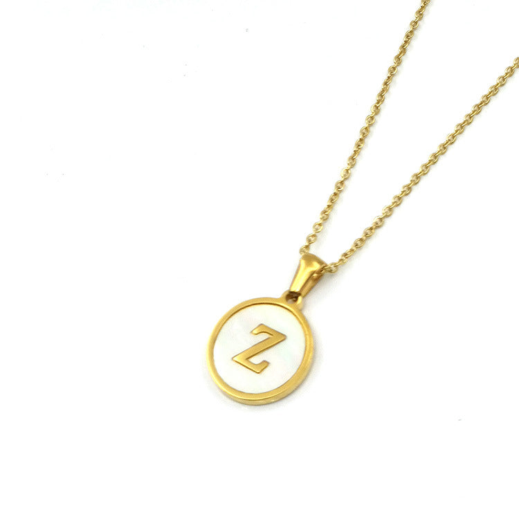 Round Shell Stainless Steel Letter Pendant - FASHIONKULTUR