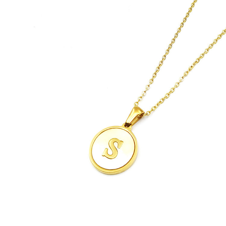 Round Shell Stainless Steel Letter Pendant - FASHIONKULTUR