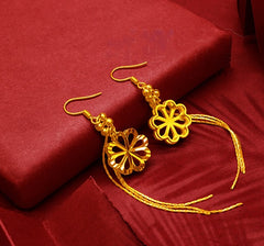 Gold-Plated Earrings Female Tassel Flower Asymmetric Earrings Sand Gold-Plated Earrings Leaf Mother Exaggerated Wedding Fake Jewelry - FASHIONKULTUR