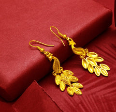 Gold-Plated Earrings Female Tassel Flower Asymmetric Earrings Sand Gold-Plated Earrings Leaf Mother Exaggerated Wedding Fake Jewelry - FASHIONKULTUR