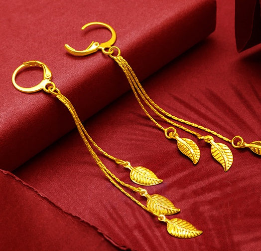 Gold-Plated Earrings Female Tassel Flower Asymmetric Earrings Sand Gold-Plated Earrings Leaf Mother Exaggerated Wedding Fake Jewelry - FASHIONKULTUR