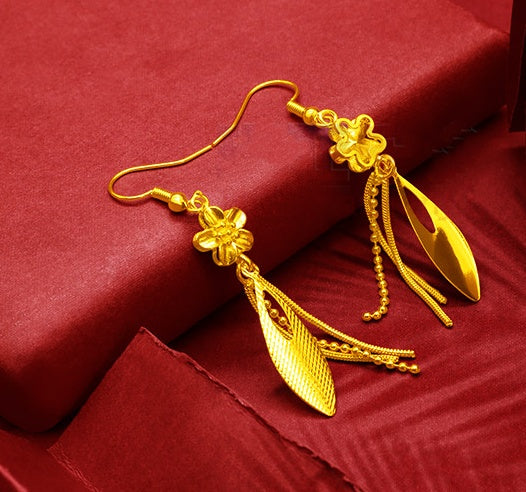 Gold-Plated Earrings Female Tassel Flower Asymmetric Earrings Sand Gold-Plated Earrings Leaf Mother Exaggerated Wedding Fake Jewelry - FASHIONKULTUR