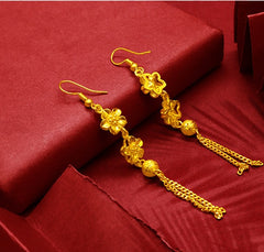 Gold-Plated Earrings Female Tassel Flower Asymmetric Earrings Sand Gold-Plated Earrings Leaf Mother Exaggerated Wedding Fake Jewelry - FASHIONKULTUR