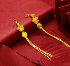 Gold-Plated Earrings Female Tassel Flower Asymmetric Earrings Sand Gold-Plated Earrings Leaf Mother Exaggerated Wedding Fake Jewelry - FASHIONKULTUR