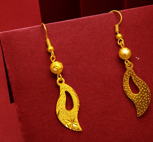 Gold-Plated Earrings Female Tassel Flower Asymmetric Earrings Sand Gold-Plated Earrings Leaf Mother Exaggerated Wedding Fake Jewelry - FASHIONKULTUR