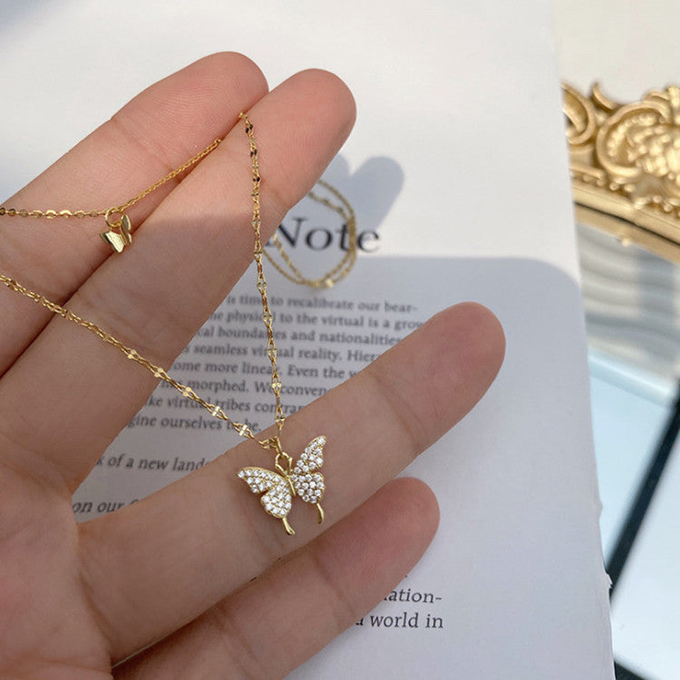 Fashion Jewelry Elegant Silver Color Shiny Butterfly Necklaces Ladies Exquisite Double Layer Clavicle Chain Necklace Jewelry Gift - FASHIONKULTUR