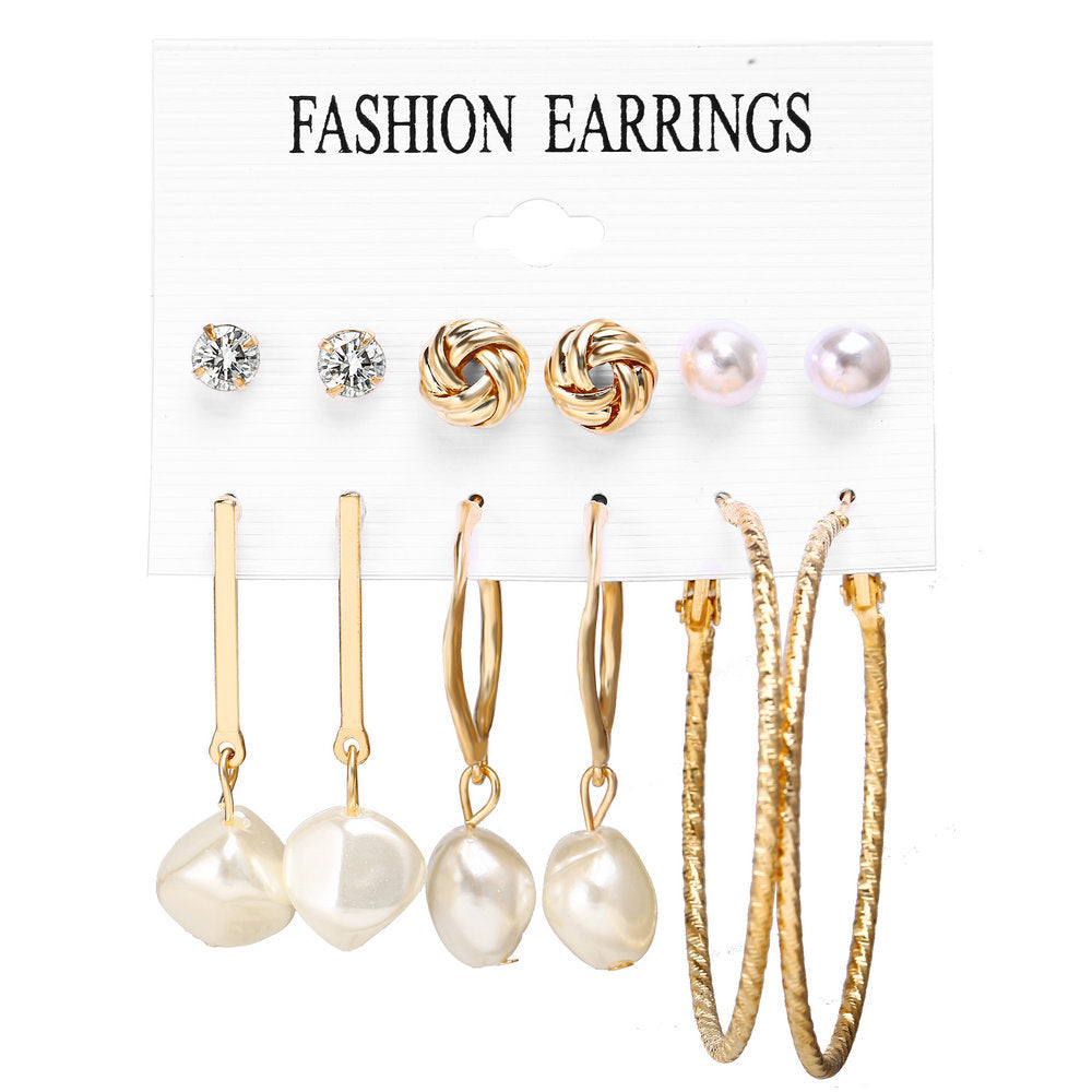 Acrylic Artificial Pearl Circle Tassel Earring Set 6 Pieces Cross Border Earrings - FASHIONKULTUR