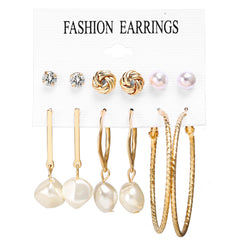 Acrylic Artificial Pearl Circle Tassel Earring Set 6 Pieces Cross Border Earrings - FASHIONKULTUR