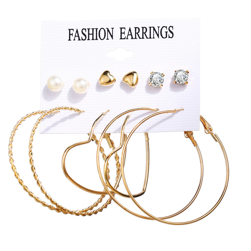 Acrylic Artificial Pearl Circle Tassel Earring Set 6 Pieces Cross Border Earrings - FASHIONKULTUR