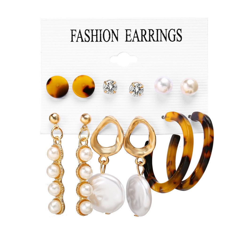 Acrylic Artificial Pearl Circle Tassel Earring Set 6 Pieces Cross Border Earrings - FASHIONKULTUR