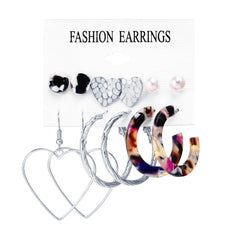 Acrylic Artificial Pearl Circle Tassel Earring Set 6 Pieces Cross Border Earrings - FASHIONKULTUR