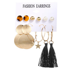 Acrylic Artificial Pearl Circle Tassel Earring Set 6 Pieces Cross Border Earrings - FASHIONKULTUR