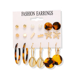 Acrylic Artificial Pearl Circle Tassel Earring Set 6 Pieces Cross Border Earrings - FASHIONKULTUR