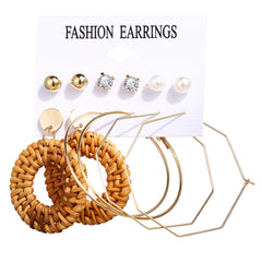 Acrylic Artificial Pearl Circle Tassel Earring Set 6 Pieces Cross Border Earrings - FASHIONKULTUR